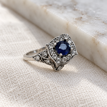 Load image into Gallery viewer, Oval Sapphire &amp; Diamonique Silver Ring

