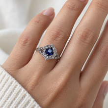 Load image into Gallery viewer, Oval Sapphire &amp; Diamonique Silver Ring
