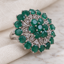 Загрузить изображение в средство просмотра галереи, Emerald Circle Ring with White Zircon in Rhodium over Sterling Silver
