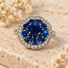 Load image into Gallery viewer, Lab created Sapphire Round Flower Ring
