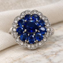 Load image into Gallery viewer, Lab created Sapphire Round Flower Ring
