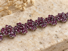 Load image into Gallery viewer, Triple Flower Ruby Sterling Silver Bracelet
