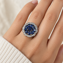 Load image into Gallery viewer, Lab created Sapphire Round Flower Ring
