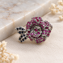 Load image into Gallery viewer, Ruby &amp; Sapphire Rose Style Earring
