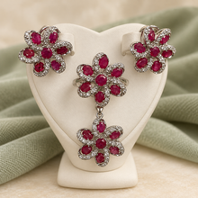 Load image into Gallery viewer, Ruby with Diamonique Flower Design Set
