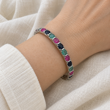 Load image into Gallery viewer, Ruby, Sapphire &amp; Emerald Bangle in Silver
