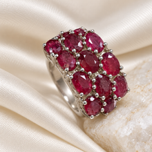 Загрузить изображение в средство просмотра галереи, Three-Row Ruby &amp; White Zircon Ring in Rhodium-Plated Sterling Silver
