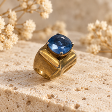 Load image into Gallery viewer, Burmese Sapphire Princess Cut Gold-Plated Ring
