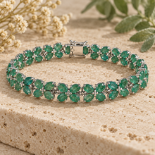Cargar imagen en el visor de la galería, One Line Emerald Flower Sterling Silver Bracelet
