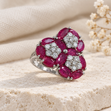 Загрузить изображение в средство просмотра галереи, Ruby Triple Flower Ring in Sterling Silver
