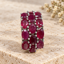 Load image into Gallery viewer, Three Row Ruby &amp; White Zircon Ring in Rhodium-Plated Sterling Silver
