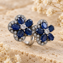Load image into Gallery viewer, Sapphire Flower with Diamonique Ring
