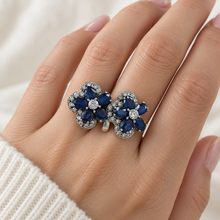Load image into Gallery viewer, Sapphire Flower with Diamonique Ring
