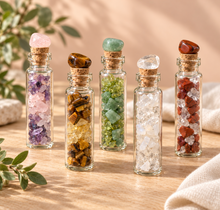 Load image into Gallery viewer, Intention Bottle : Mix &amp; Match Intention Bottle — Choose Your Gemstone Top &amp; Crystal Chips
