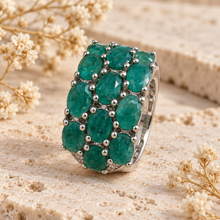 将图片加载到图库查看器，Emerald 3 Line Ring with White Zircon in Rhodium over Sterling Silver
