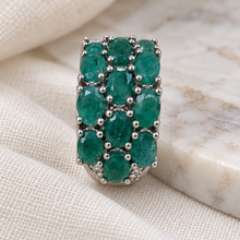 将图片加载到图库查看器，Emerald 3 Line Ring with White Zircon in Rhodium over Sterling Silver

