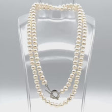 Load and play video in Gallery viewer, White round pearl necklace with metal heart lock (7mm 36&quot;)
