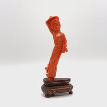 Load and play video in Gallery viewer, Countryside Grace: Red Coral Figurine of a Farming Lady
