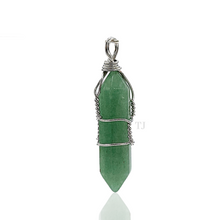 Cargar imagen en el visor de la galería, Natural gemstones wire-wrapped point pendant
