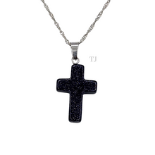 Load image into Gallery viewer, Blue Gold Sandstone cross pendant
