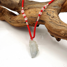 将图片加载到图库查看器，Burmese Jade Figure Pendant with red silk string with small jade beads
