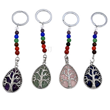 Load image into Gallery viewer, gemstones tree of life key chain with 7 chakra
