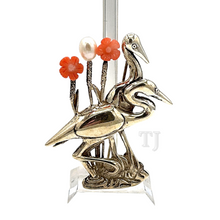 Load image into Gallery viewer, Heron brooch with italy coral and sterling silver
