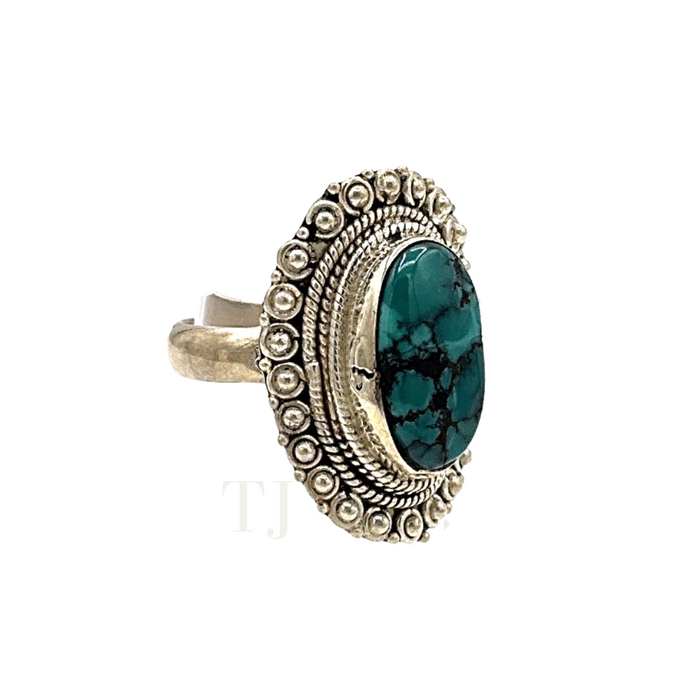 Blue turquoise antique ring in sterling silver