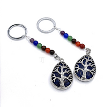 Load image into Gallery viewer, gemstones tree of life key chain with 7 chakra
