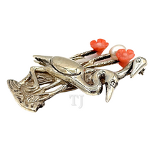 Load image into Gallery viewer, Heron brooch with italy coral and sterling silver
