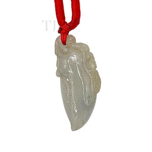 Load image into Gallery viewer, closer view of Burmese Jade Figure Pendant with red silk string with small jade beads
