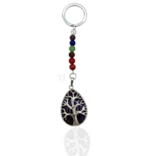 Load image into Gallery viewer, gemstones tree of life key chain with 7 chakra
