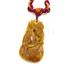 Load image into Gallery viewer, Yellow Jadeite pendant with red string necklace
