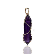 Cargar imagen en el visor de la galería, Natural gemstones wire-wrapped point pendant
