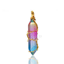 Cargar imagen en el visor de la galería, Natural gemstones wire-wrapped point pendant
