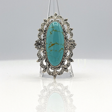 Cargar imagen en el visor de la galería, Antique turquoise ring in sterling silver
