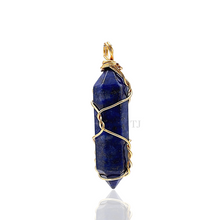 Cargar imagen en el visor de la galería, Natural gemstones wire-wrapped point pendant
