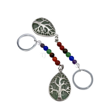 Load image into Gallery viewer, gemstones tree of life key chain with 7 chakra
