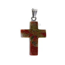 Load image into Gallery viewer, Unakite cross pendant
