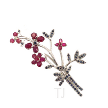 Load image into Gallery viewer, Floral Plant sterling silver Brooch in Ruby and Sapphire
