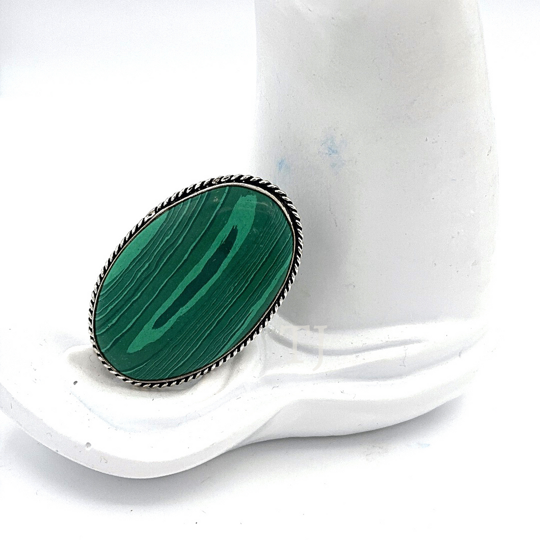 Silver coated malachite Ring