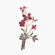 Load image into Gallery viewer, Floral Plant sterling silver Brooch in Ruby and Sapphire
