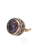 Load image into Gallery viewer, Mystic Topaz antique design Ring in Sterling silver
