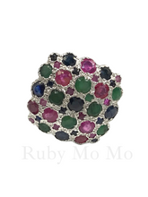 Cargar imagen en el visor de la galería, Multi-gemstones square ring in sterling silver
