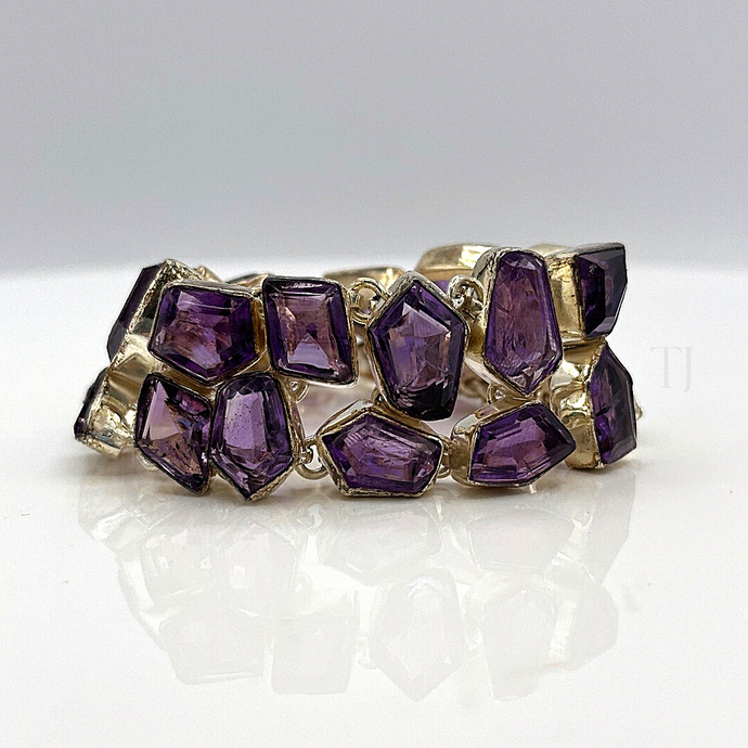 High Quality Amethyst Faceted cut stones bracelet in sterling silver