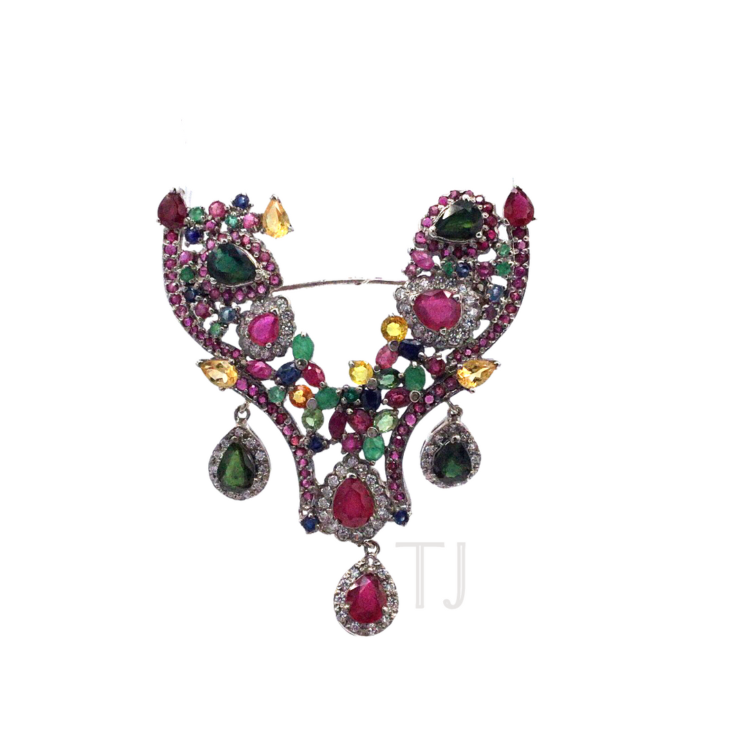 Multi-gems pendant and brooch