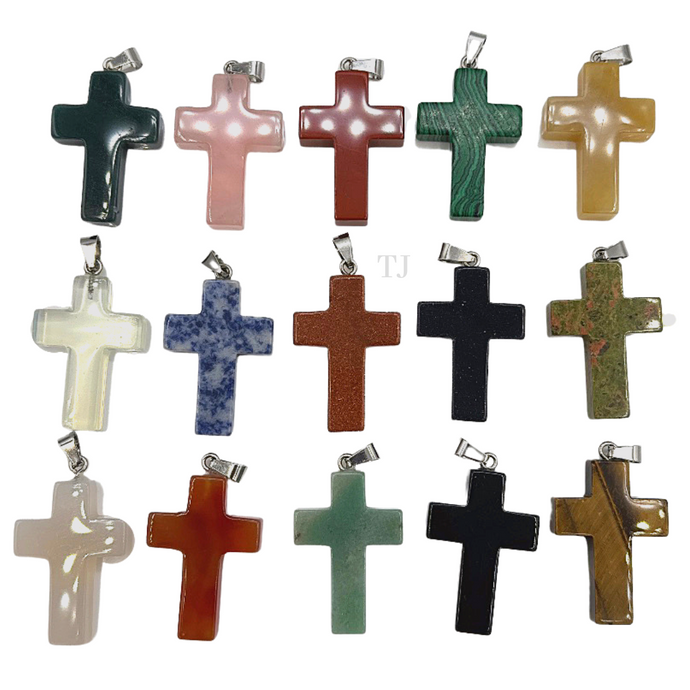 Natural Gemstones Cross Pendant Collection