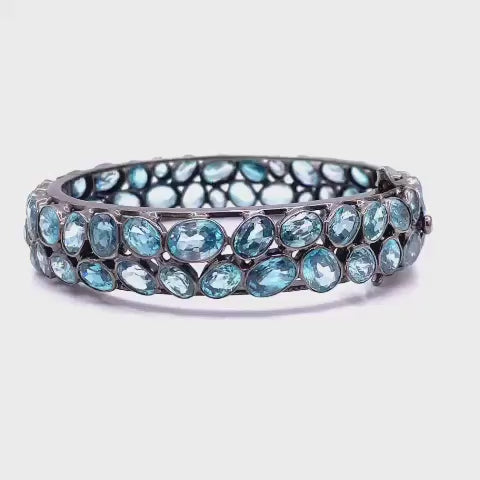 360 video of Aquamarine Silver Bangle bracelet (rhodium coated)