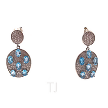 Load image into Gallery viewer, Aquamarine Oval cut stones in sterling silver earrings with diamonique
