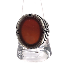 Cargar imagen en el visor de la galería, Oval Shaped Carnelian Ring in leaf veins sterling silver setting
